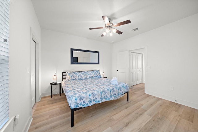 3610 Sealy St, Galveston, TX 77550 - bedroom with light wood-type flooring, baseboards, and ceiling fan