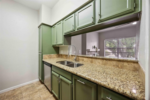 726 Bering Dr Unit F, Houston, TX 77057 - kitchen featuring green cabinets, dishwasher, and light stone countertops