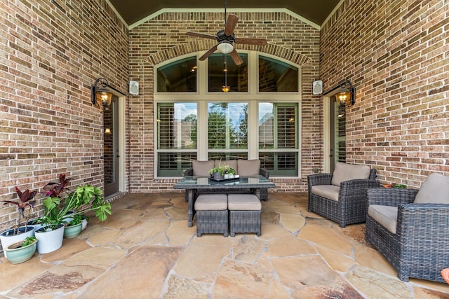 74 Spincaster Dr, Spring, TX 77389 - view of patio with an outdoor living space and ceiling fan