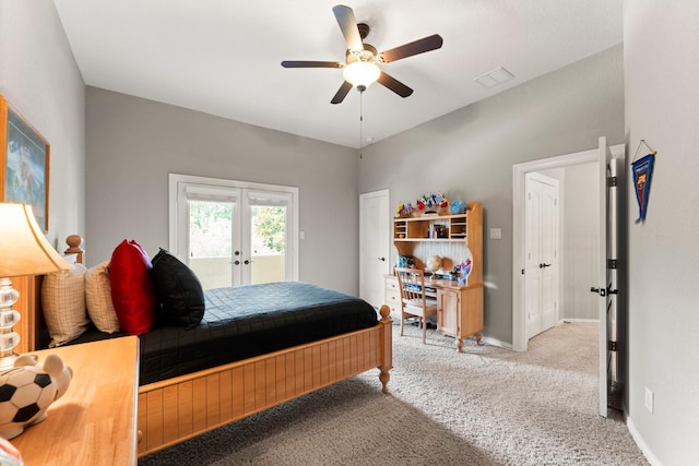 74 Spincaster Dr, Spring, TX 77389 - carpeted bedroom featuring french doors, access to outside, and a ceiling fan