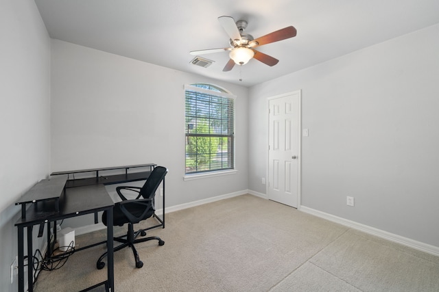 146 S Star Ridge Cir, The Woodlands, TX 77382 - carpeted home office with ceiling fan and baseboards