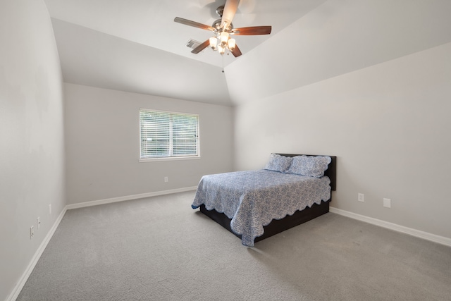 146 S Star Ridge Cir, The Woodlands, TX 77382 - carpeted bedroom featuring baseboards, a ceiling fan, and lofted ceiling