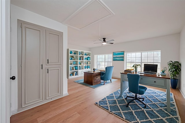 6023 Viking Dr, Houston, TX 77092 - home office featuring attic access and light wood finished floors