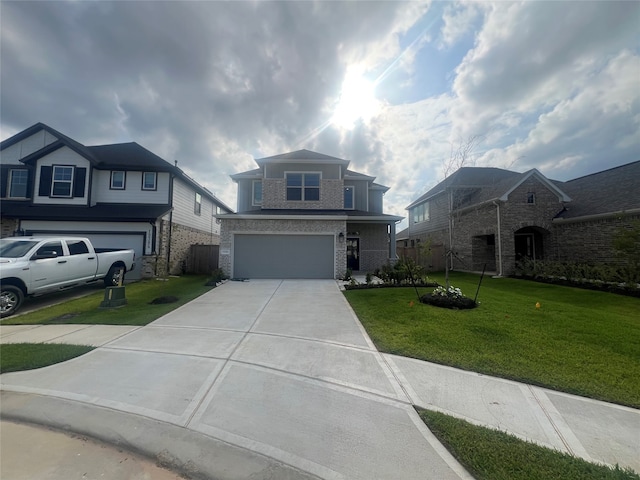 19380 Poppy Village Cir, Magnolia, TX 77355 - craftsman inspired home with an attached garage, driveway, a front yard, and brick siding