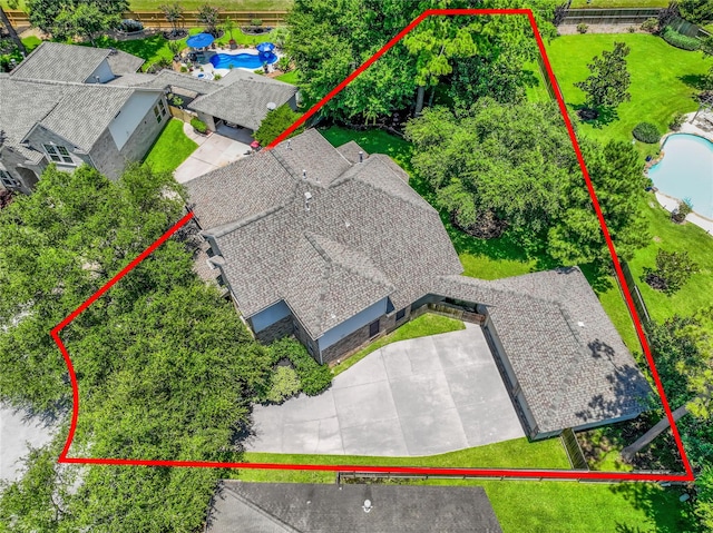 14414 Spanish River Ln, Cypress, TX 77429 - view from above of property with a pool and property boundaries highlighted