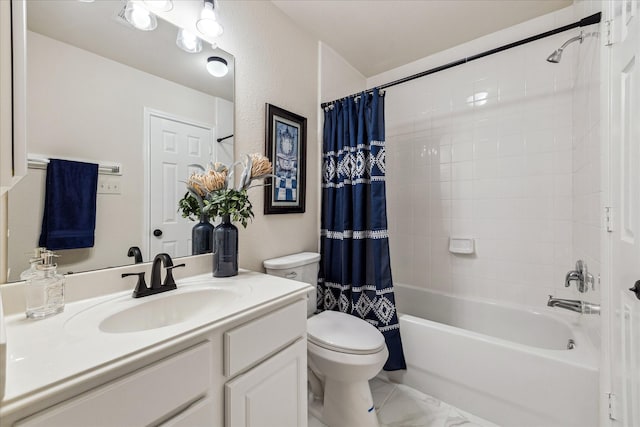 13411 SE Via Chianti Ln, Cypress, TX 77429 - full bathroom with toilet, vanity, shower / bath combination with curtain, and marble finish floors