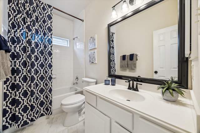 13411 SE Via Chianti Ln, Cypress, TX 77429 - bathroom with vanity, toilet, shower / bath combo, and marble finish floors