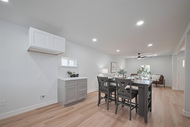 7406 Valeda Dr, Deer Park, TX 77536 - dining area with light wood-style floors, recessed lighting, healthy amount of natural light, ceiling fan, and baseboards