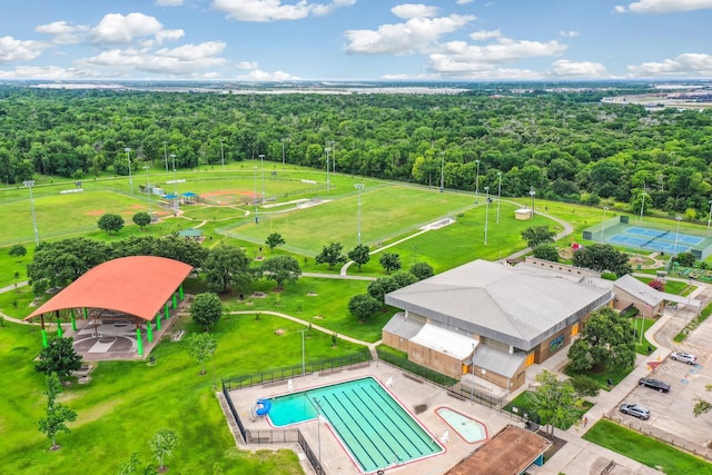 4633 Larkspur St, Houston, TX 77051 - drone / aerial view of a pool area and a heavily wooded area