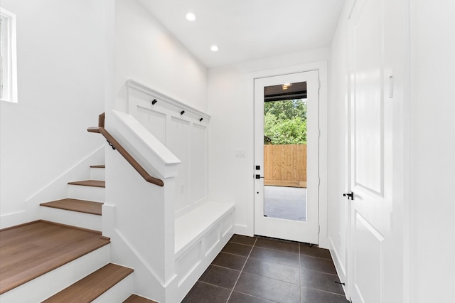 3209 Baer St Unit B, Houston, TX 77020 - mudroom featuring dark tile patterned flooring and recessed lighting