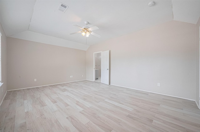 16502 N Glade Dr, Houston, TX 77073 - unfurnished room with vaulted ceiling, ceiling fan, a smoke detector, light wood finished floors, and baseboards