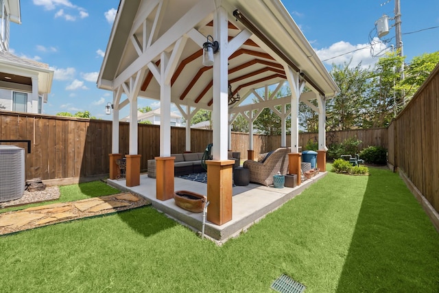 412 W 24th St, Houston, TX 77008 - view of yard featuring a gazebo, central AC unit, an outdoor living space, and a patio