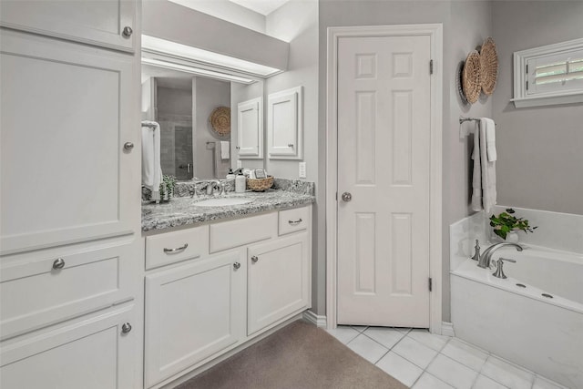 3008 Cochise Ct, College Station, TX 77845 - full bathroom with vanity, tile patterned flooring, a bath, and tiled shower
