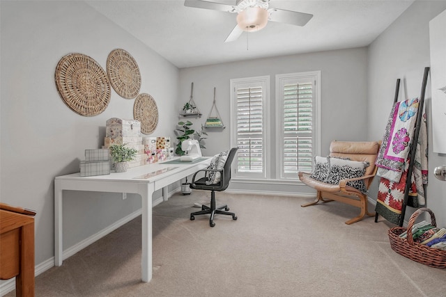 3008 Cochise Ct, College Station, TX 77845 - office featuring carpet flooring, ceiling fan, and baseboards