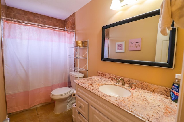 13555 Portobello Dr, Houston, TX 77083 - full bath with tile patterned floors, vanity, toilet, and curtained shower