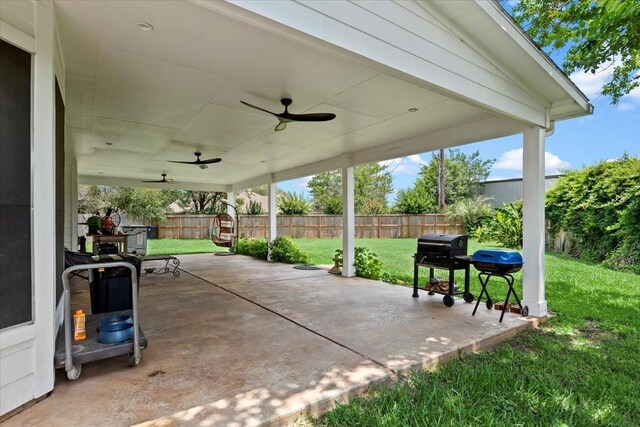8731 Majesticbrook Dr, Houston, TX 77095 - view of patio / terrace with ceiling fan and area for grilling