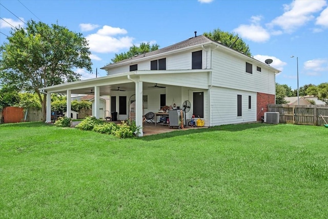 8731 Majesticbrook Dr, Houston, TX 77095 - back of house with cooling unit, ceiling fan, and a patio area