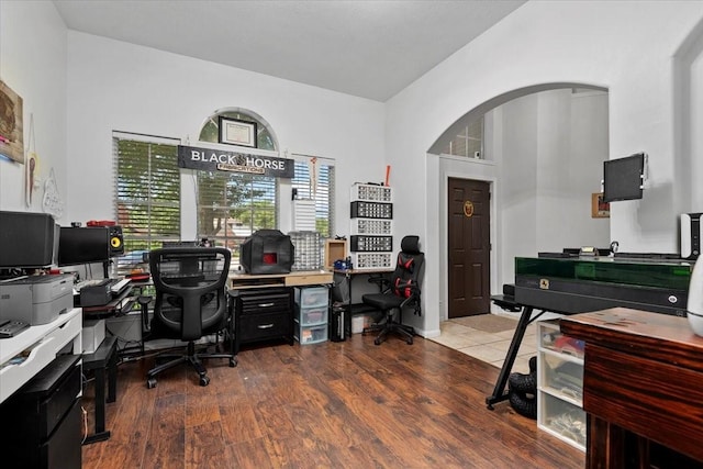 8731 Majesticbrook Dr, Houston, TX 77095 - office featuring wood finished floors and arched walkways