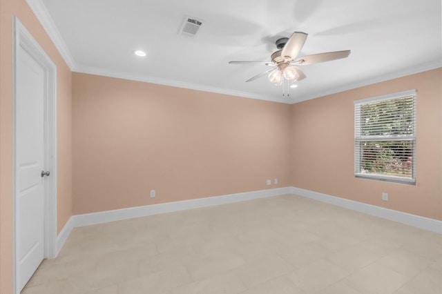 8423 Holiday Ln, Houston, TX 77075 - spare room with a ceiling fan, crown molding, recessed lighting, and baseboards