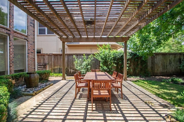 3011 Bonnebridge Way Blvd, Houston, TX 77082 - fenced backyard with outdoor dining area, a pergola, and a patio