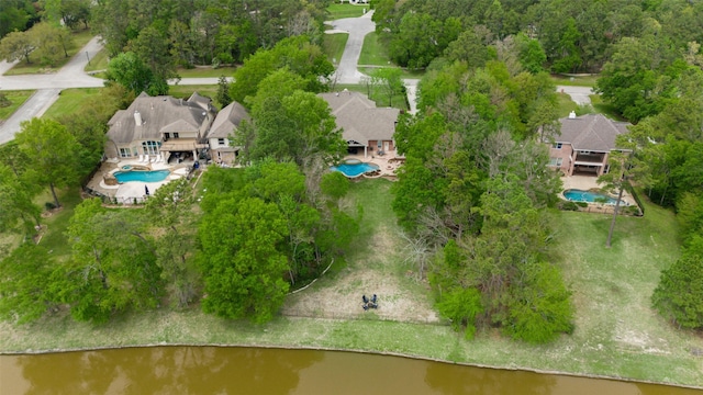 3806 W Benders Landing Blvd, Spring, TX 77386 - aerial overview of property's location featuring a pool area, a large body of water, and nearby suburban area