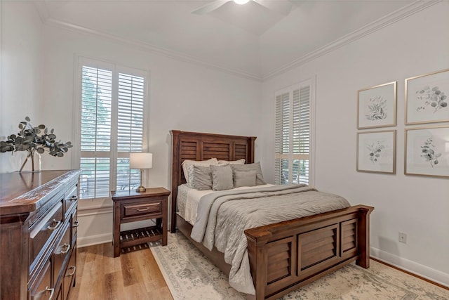 3806 W Benders Landing Blvd, Spring, TX 77386 - bedroom featuring light wood-style floors, crown molding, and baseboards