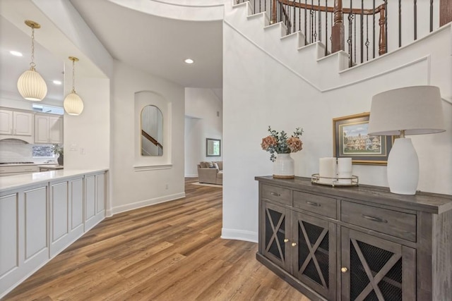 3806 W Benders Landing Blvd, Spring, TX 77386 - hall with light wood-style flooring, baseboards, and recessed lighting