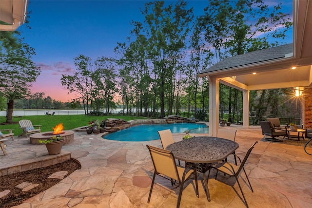 3806 W Benders Landing Blvd, Spring, TX 77386 - view of swimming pool with a fire pit, a patio, and a water view