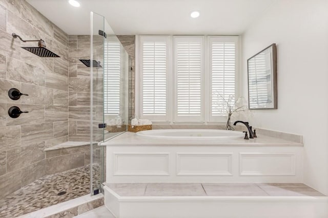 3806 W Benders Landing Blvd, Spring, TX 77386 - full bath featuring a garden tub, a stall shower, and recessed lighting