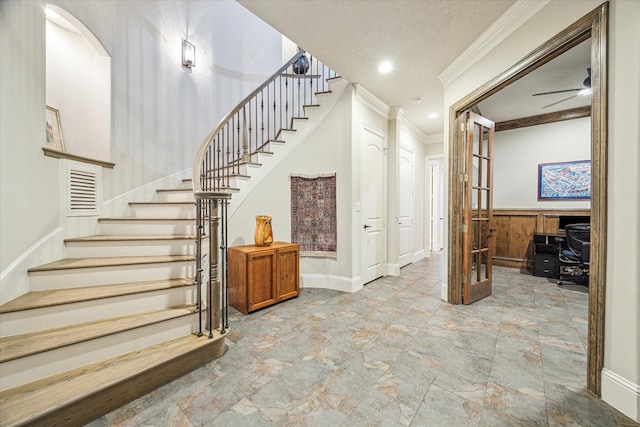 6619 Minola St, Houston, TX 77007 - stairs featuring ornamental molding and baseboards