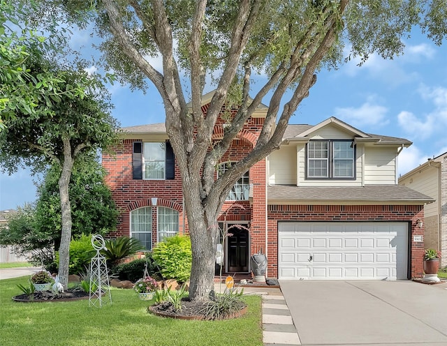 9303 Filaree Ridge Ln, Houston, TX 77089 - traditional-style home with a garage, driveway, brick siding, and a front yard