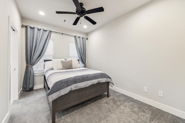 823 Mansfield St Unit E, Houston, TX 77091 - bedroom featuring carpet flooring, baseboards, recessed lighting, and a ceiling fan