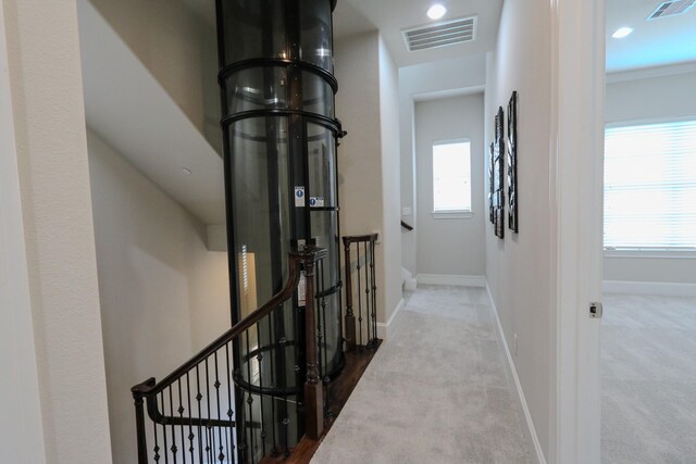 9642 Fannin Sta W, Houston, TX 77045 - hall with an upstairs landing, baseboards, and carpet