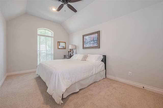 1622 Quail Ridge Dr, Katy, TX 77493 - bedroom featuring lofted ceiling, baseboards, light colored carpet, and ceiling fan
