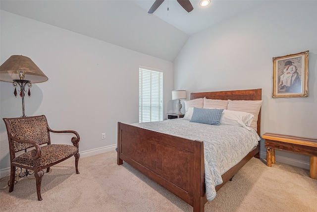 1622 Quail Ridge Dr, Katy, TX 77493 - bedroom with light colored carpet, baseboards, vaulted ceiling, and ceiling fan