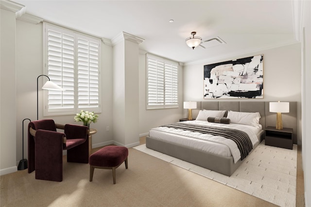 511 S Post Oak Ln Unit 2B, Houston, TX 77056 - bedroom with ornamental molding, baseboards, and carpet