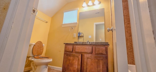 10722 Clearview Villa Pl, Houston, TX 77025 - bathroom featuring vanity, vaulted ceiling, and shower / bath combo with shower curtain