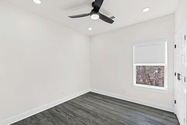 3632 Dreyfus St, Houston, TX 77021 - unfurnished room with a ceiling fan, recessed lighting, and dark wood-type flooring