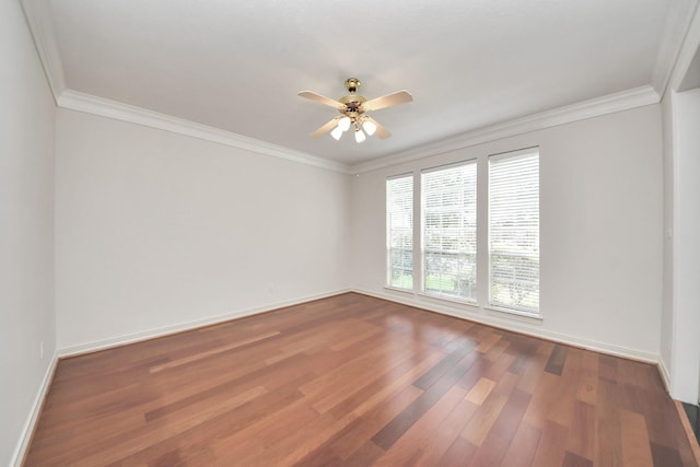 4311 Roaring Rapids Dr, Pasadena, TX 77059 - empty room with wood finished floors, ceiling fan, ornamental molding, and baseboards