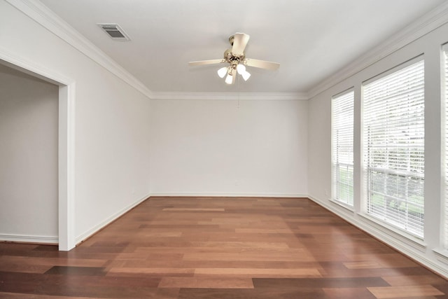 4311 Roaring Rapids Dr, Pasadena, TX 77059 - unfurnished room featuring healthy amount of natural light, ceiling fan, wood finished floors, baseboards, and crown molding