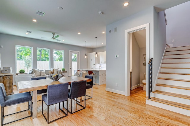 1830 W Tidwell Rd, Houston, TX 77091 - dining space with stairway, recessed lighting, light wood-style flooring, and a ceiling fan
