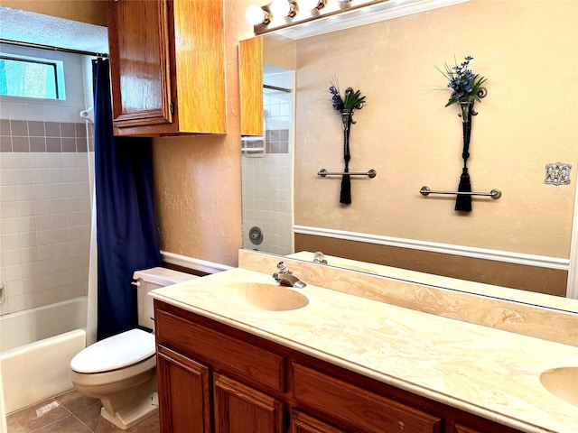 3823 Knollcrest Dr, Montgomery, TX 77356 - bathroom with vanity, toilet, shower / tub combo, and tile patterned floors
