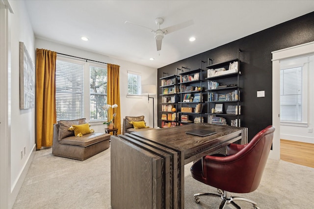 1402 Missouri Unit B, Houston, TX 77006 - office space featuring a ceiling fan, recessed lighting, baseboards, and carpet flooring