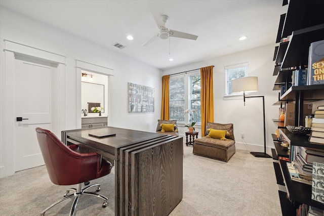 1402 Missouri Unit B, Houston, TX 77006 - office with carpet, a ceiling fan, and recessed lighting