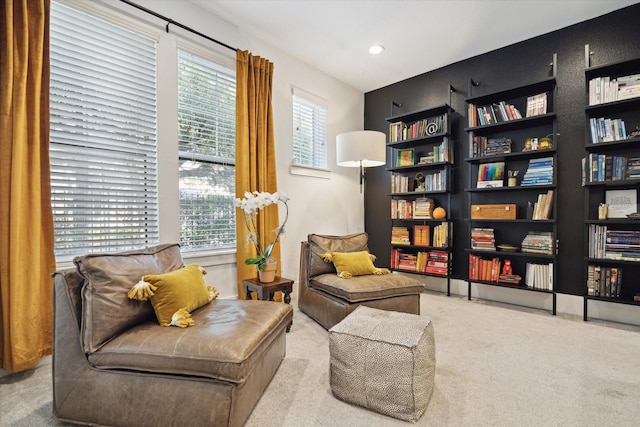1402 Missouri Unit B, Houston, TX 77006 - living area with carpet floors, plenty of natural light, and recessed lighting