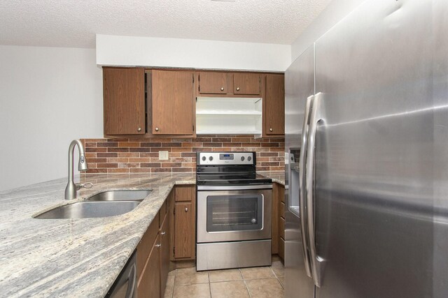 11625 Lakeside Park Dr, Houston, TX 77077 - kitchen featuring appliances with stainless steel finishes, a textured ceiling, custom exhaust hood, brown cabinets, and tasteful backsplash