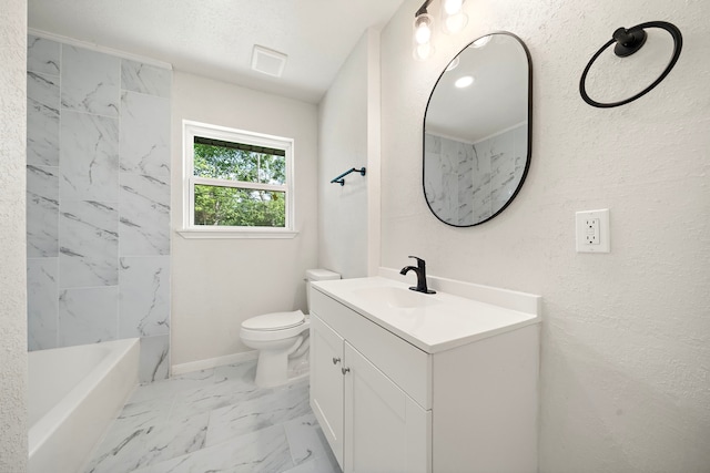 5607 Flamingo Dr, Houston, TX 77033 - bathroom featuring marble look tile flooring, vanity, and toilet