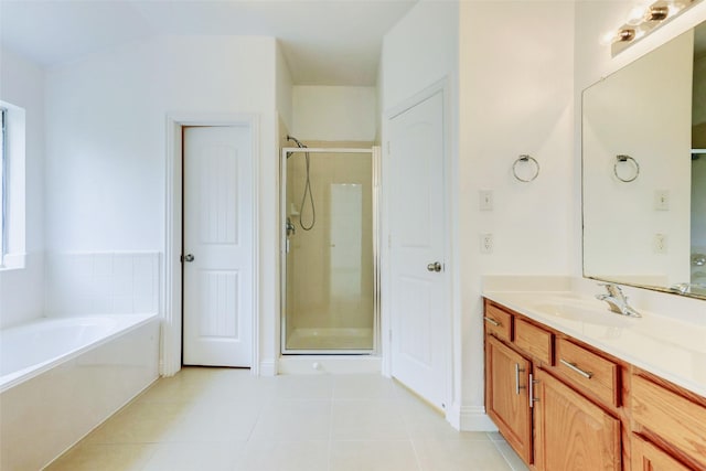 316 Magnolia Way, League City, TX 77573 - full bath featuring a stall shower, vanity, tile patterned floors, and a bath