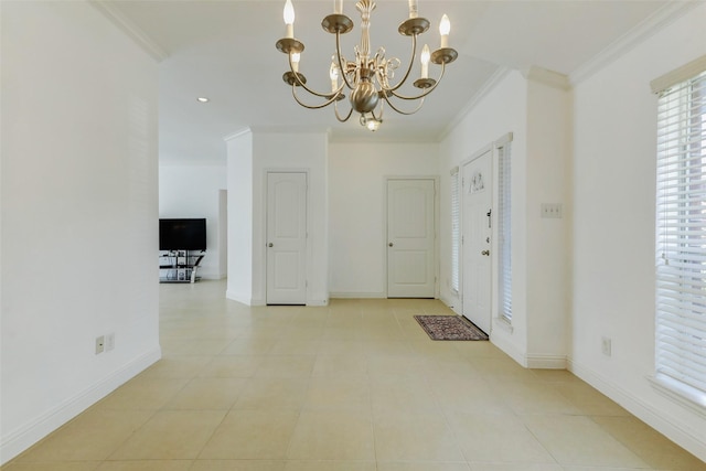 316 Magnolia Way, League City, TX 77573 - tiled foyer featuring ornamental molding, a chandelier, and baseboards