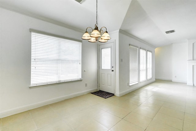 316 Magnolia Way, League City, TX 77573 - entrance foyer featuring a chandelier, crown molding, baseboards, and light tile patterned floors
